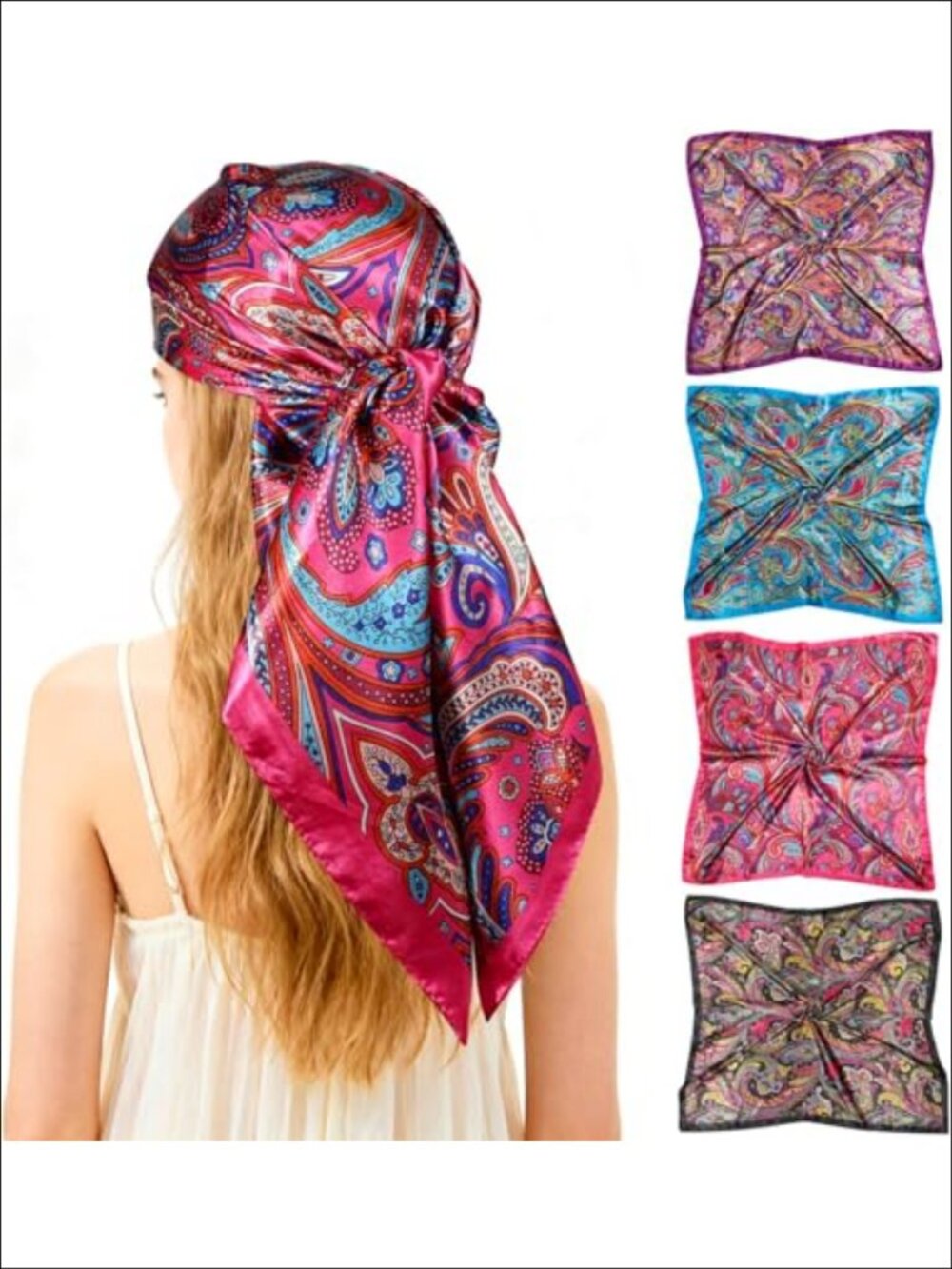 Satin Silk Like Head Scarf 4 Pack Paisley Hair Wrap Bandana 35x35